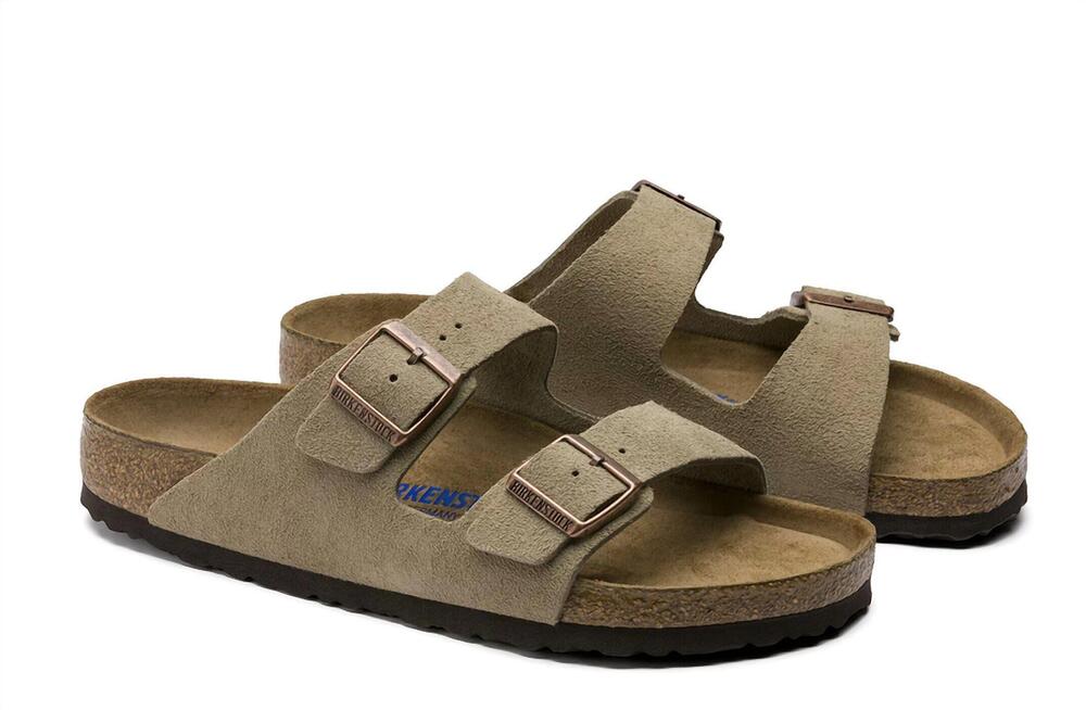 NEW BIRKENSTOCK women's arizona soft foot bed slide sandal in taupe